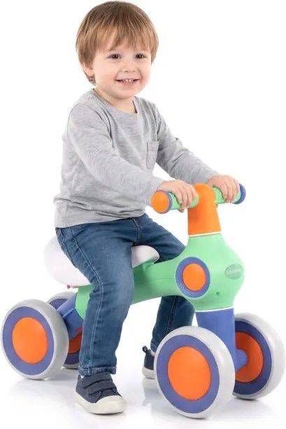 Bicicleta de equilíbrio para crianças com 4 rodas, montagem rápida, assento ajustável 1-3 anos, Verde