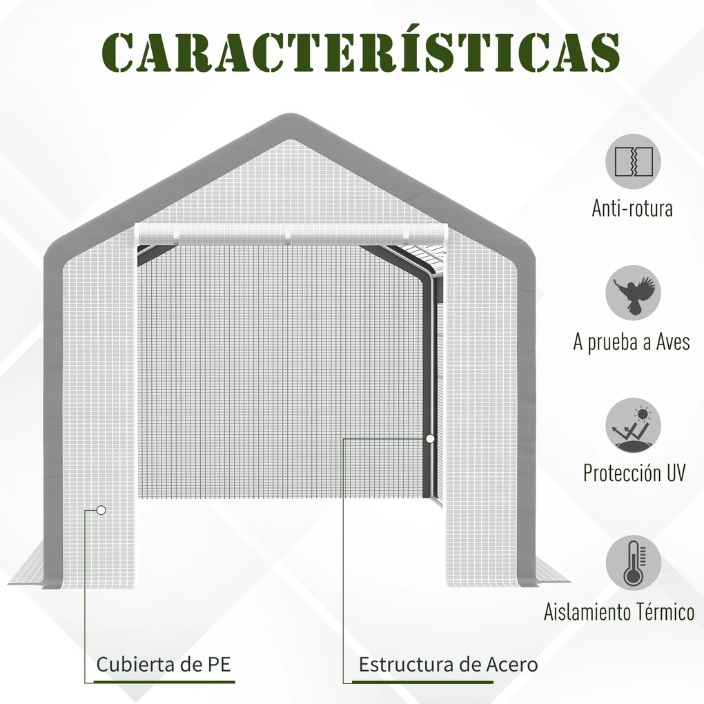 Outsunny Estufa Jardim com 2 portas e 6 janelas enrolaveis 600x300x280