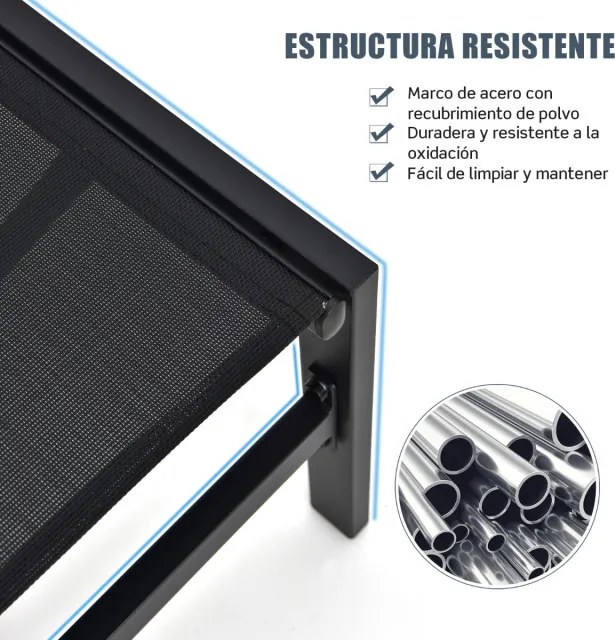 Conjunto de 2 Espreguiçadeiras de Terraço, 64 x 198 x 67-103 cm, Encosto Reclinável em 6 Níveis, Preto