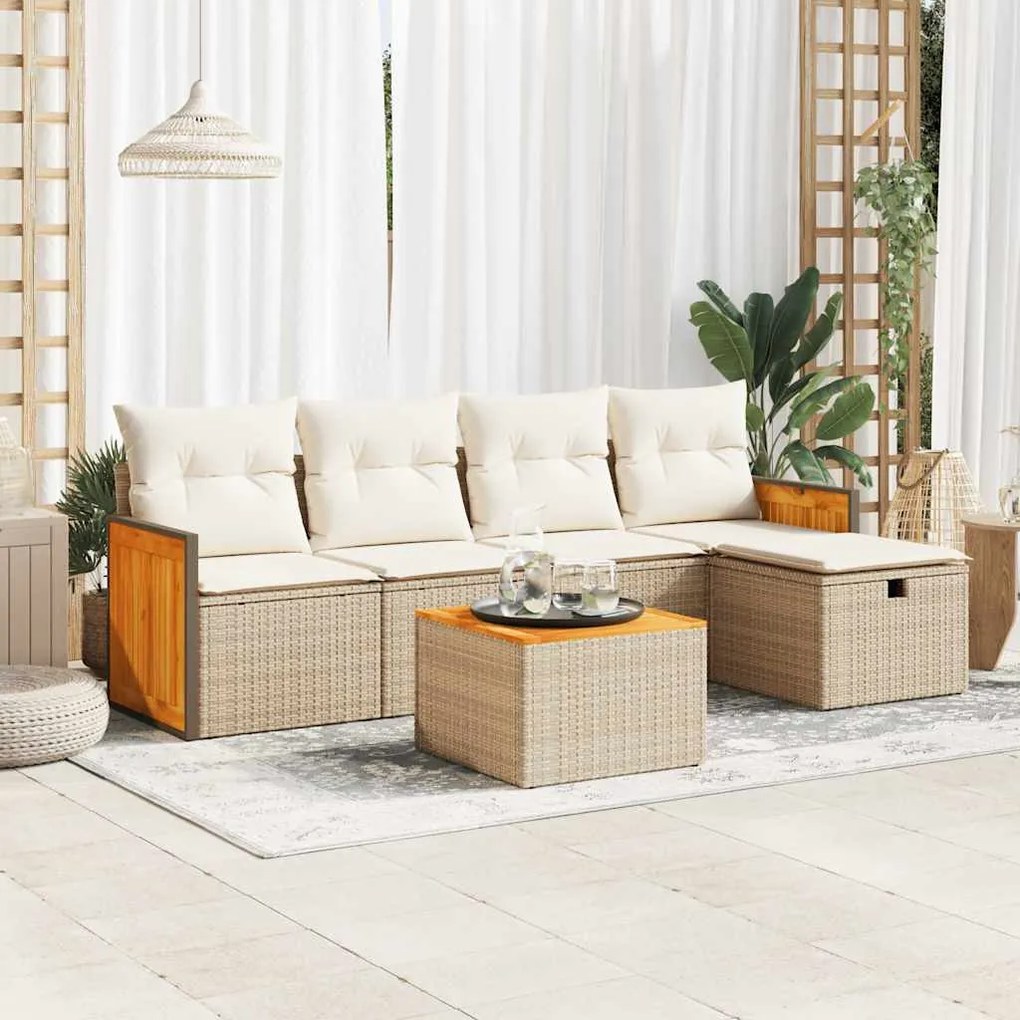 vidaXL 6 pcs conjunto de sofás p/ jardim com almofadões vime PE bege