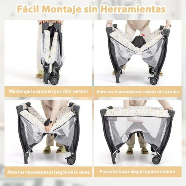 Berço de viagem dobrável 3 em 1 para bebés Cesto de brincar com tapete muda-fraldas Alcofa amovível 125 x 65 x 76 cm Multicolor