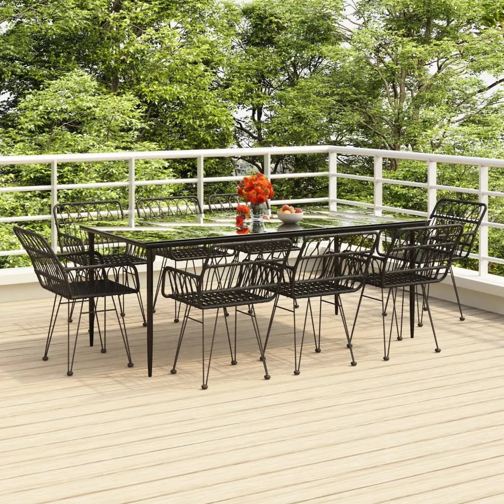 vidaXL 9 pcs conjunto de jantar para jardim vime PE preto
