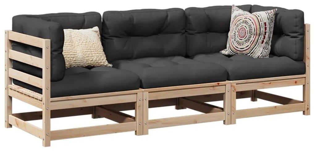 vidaXL 3 pcs conjunto sofás de jardim madeira de pinho maciça