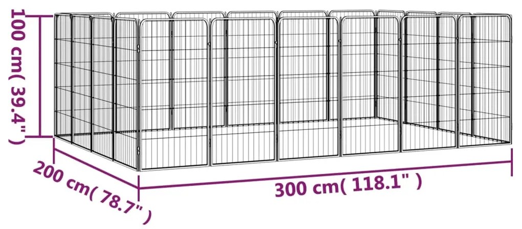 Parque p/ cães c/ 20 painéis 50x100 cm aço revestido a pó preto