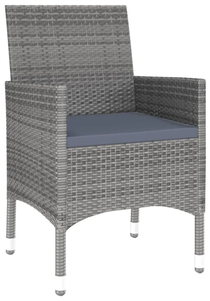 3 pcs conjunto de jantar para jardim vime PE cinzento