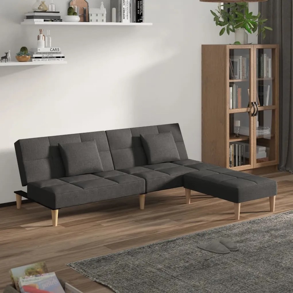 3080599 vidaXL Sofá-cama 2 lug. c/ 2 almofadas/apoio de pés tecido cinza-claro