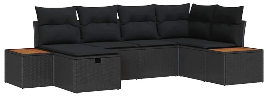 Conjunto de Sofás de Jardim vidaXL 6 Peças com Almofadas Preto Polirat