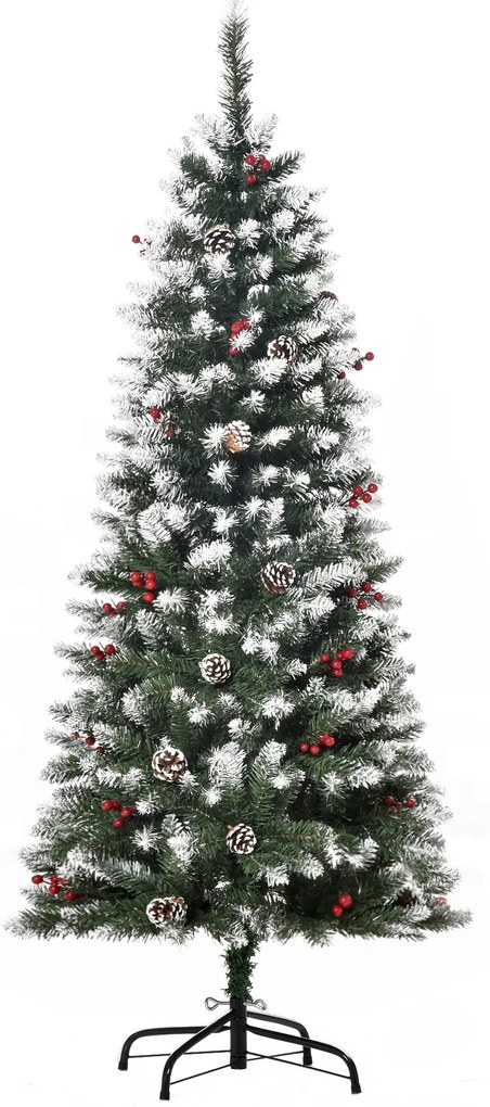 HOMCOM Árvore de Natal Artificial 150cm com 408 Ramos 28 Bagas 24 Pinhas Folhas de PVC e Suporte Metálico para Interiores Verde