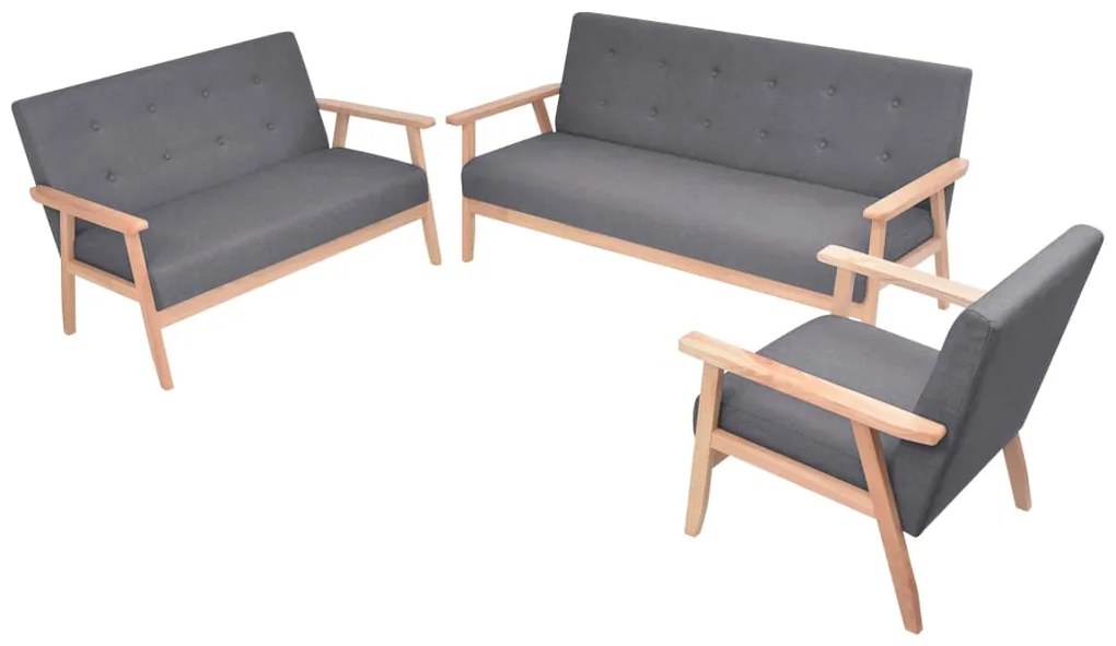 Conjunto de sofás 3 pcs tecido cinzento escuro