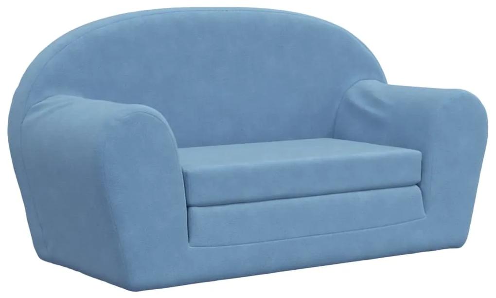 Sofá-cama infantil de 2 lugares pelúcia macia azul
