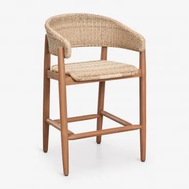 Pack De 4 Bancos Altos Em Madeira De Acácia E Rattan Sintético Ribeira ↑65 Cm & Castanho Acácia - Sklum