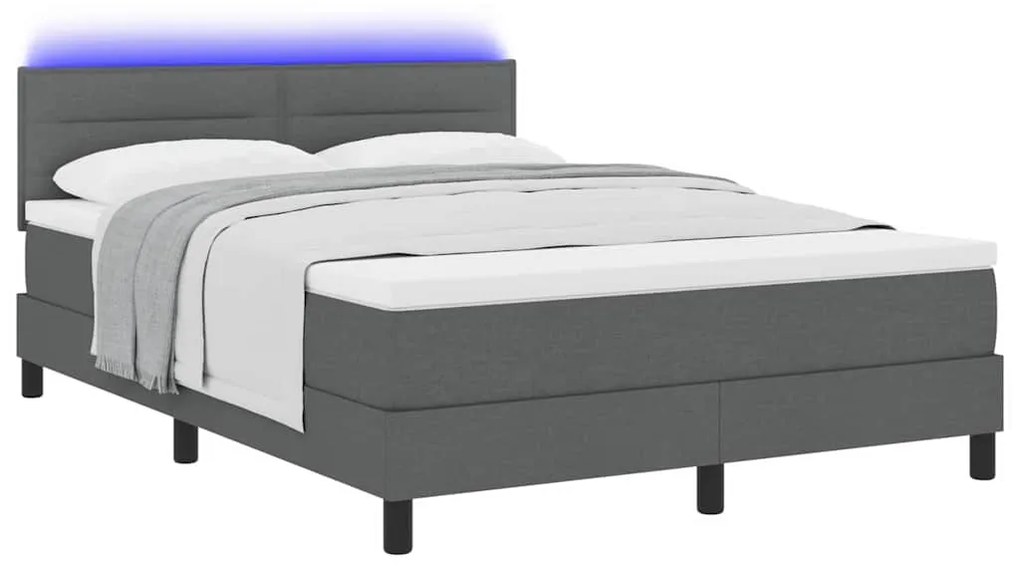 Cama Box com Colchão e LED Cinza Escuro 160x200 cm Tecido
