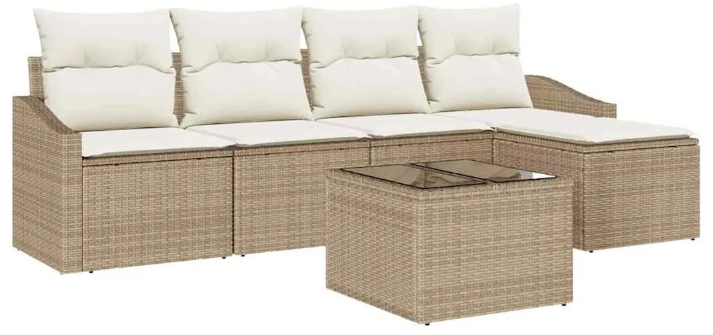 Conjunto de Sofás de Jardim com 6 peças e almofadas, rattan sintético
