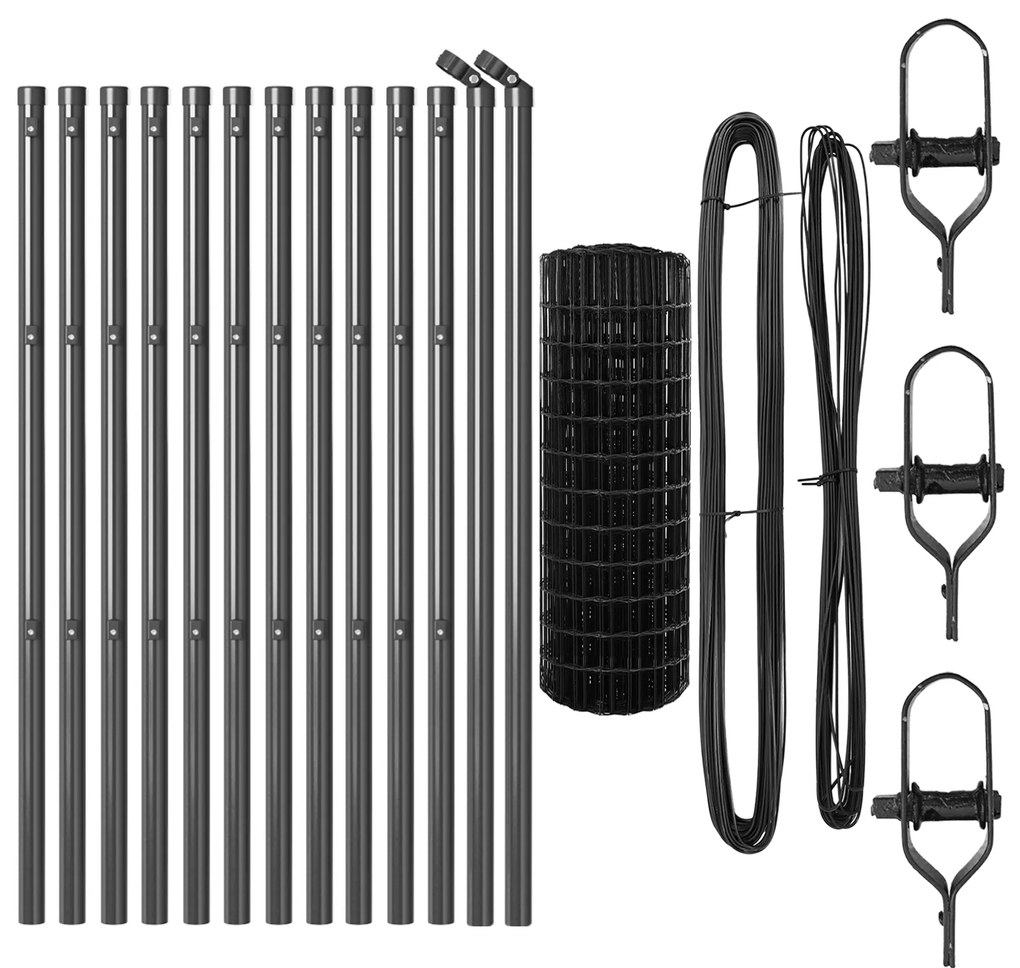 Cerca Euro com 13 Postes 0.6x25 m Aço Galvanizado Cinza