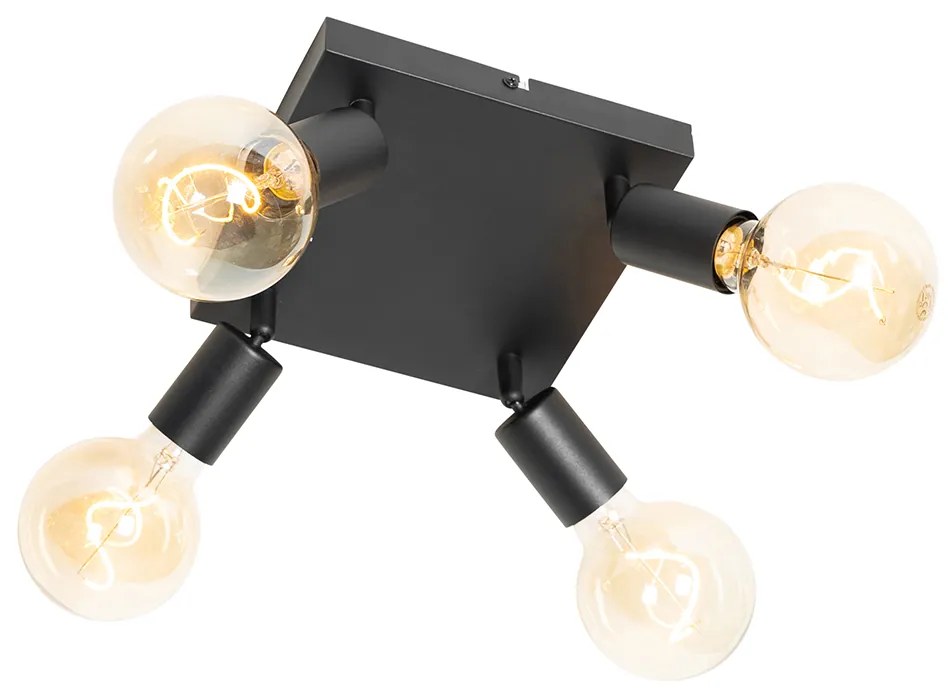 Candeeiro de teto moderno quadrado preto 4 luzes - Facil Moderno