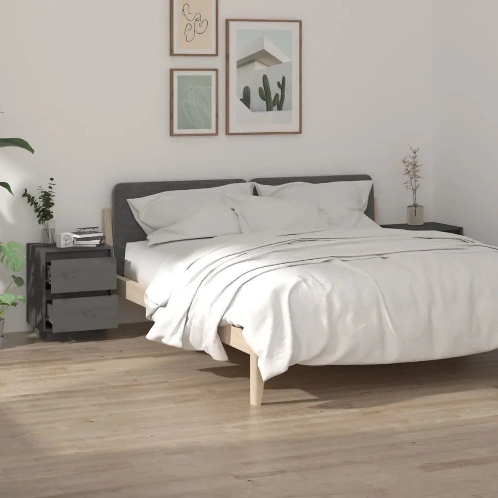 vidaXL Mesas de cabeceira 2 pcs 40x35x50 cm pinho maciço cinza