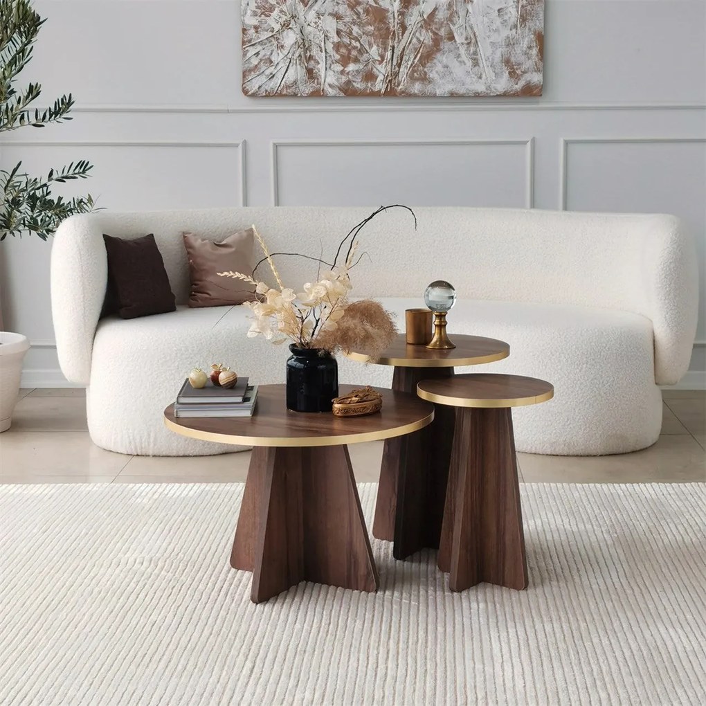 Mesa de Café Mushroom – Dourado e Nogueira – 60x40x60 cm