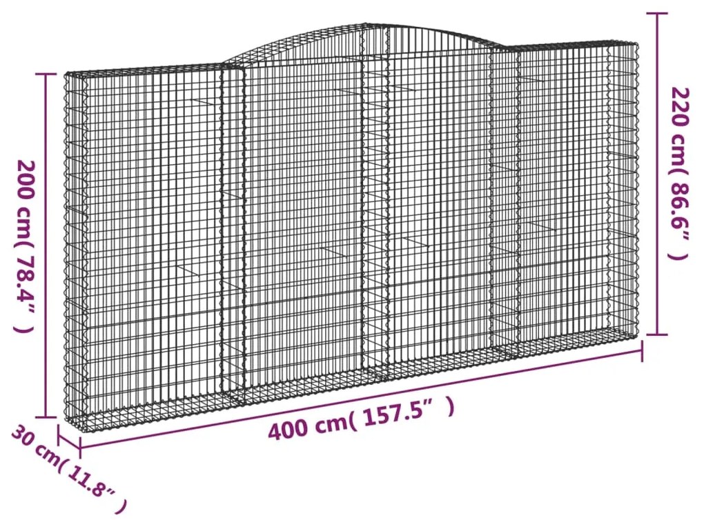 Cestos gabião arqueados 9pcs 400x30x200/220cm ferro galvanizado