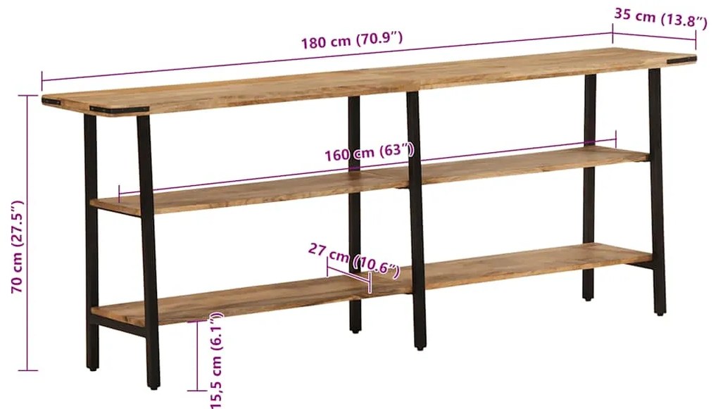 Mesa consola 180x35x70 cm madeira de mangueira maciça