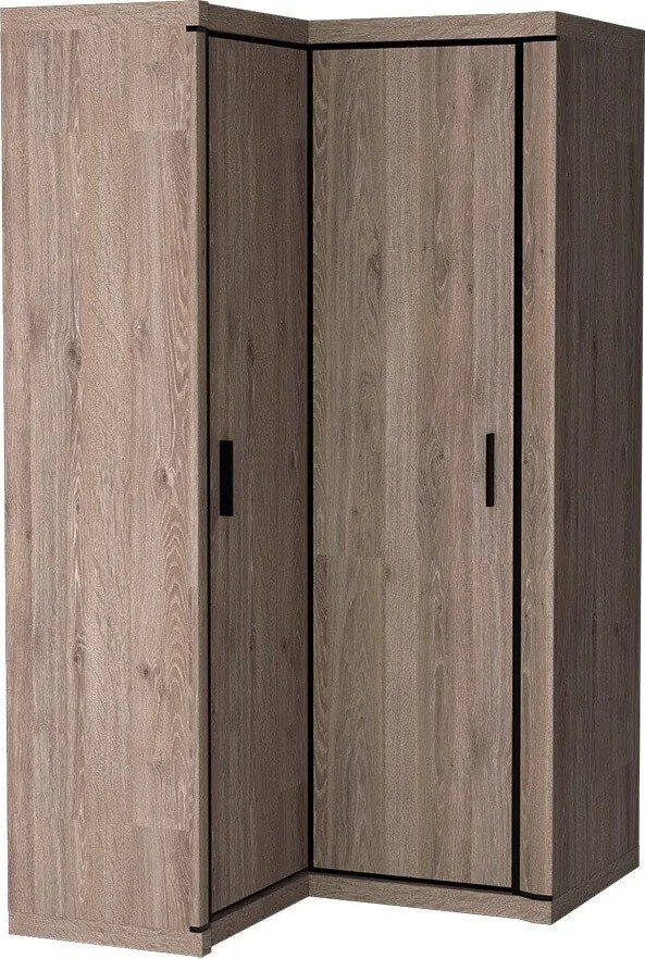 Roupeiro de canto Lorelie 119, Trufa carvalho, 192x114x100cm, 110 kg, Portas para roupeiro: Com dobradiças, Número de prateleiras: 5, Número de prateleiras: 5