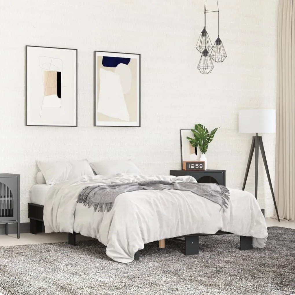 vidaXL Estrutura de cama 140x200 cm derivados de madeira/metal preto