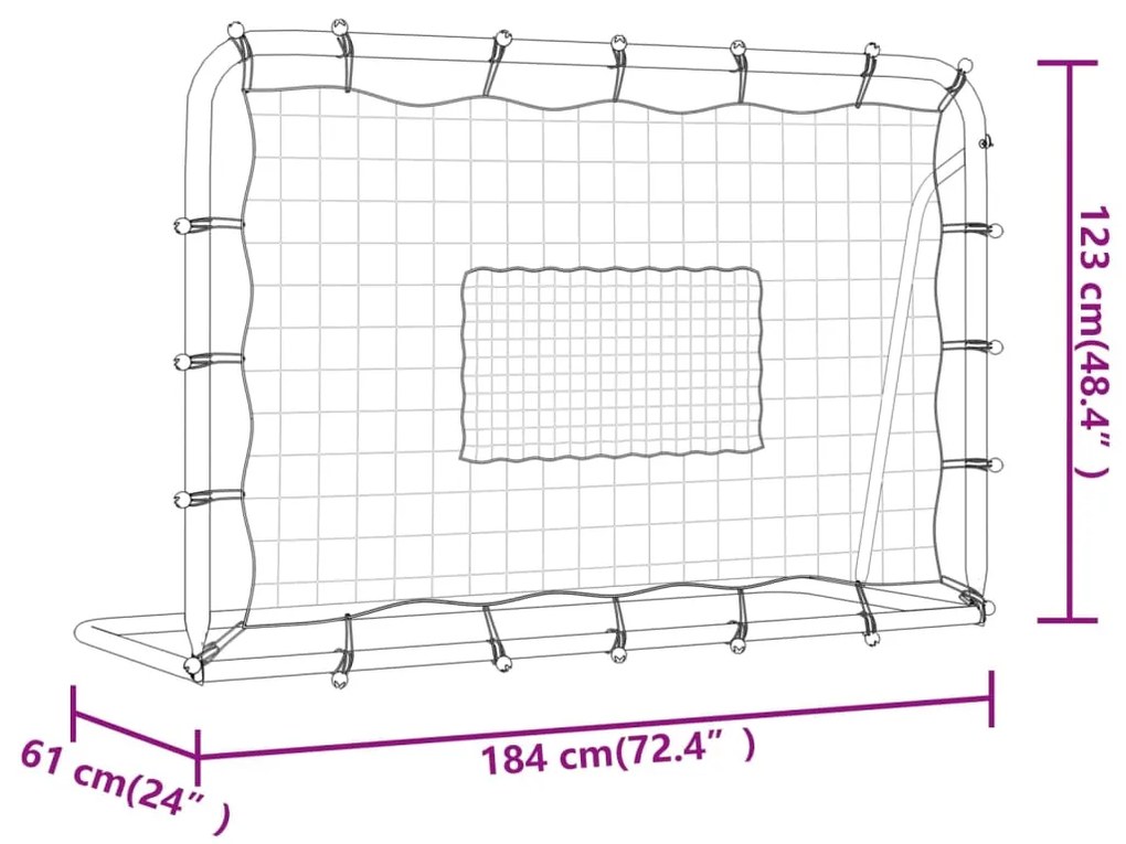 Baliza de futebol com rede 184x61x123 cm aço/PE branco/preto