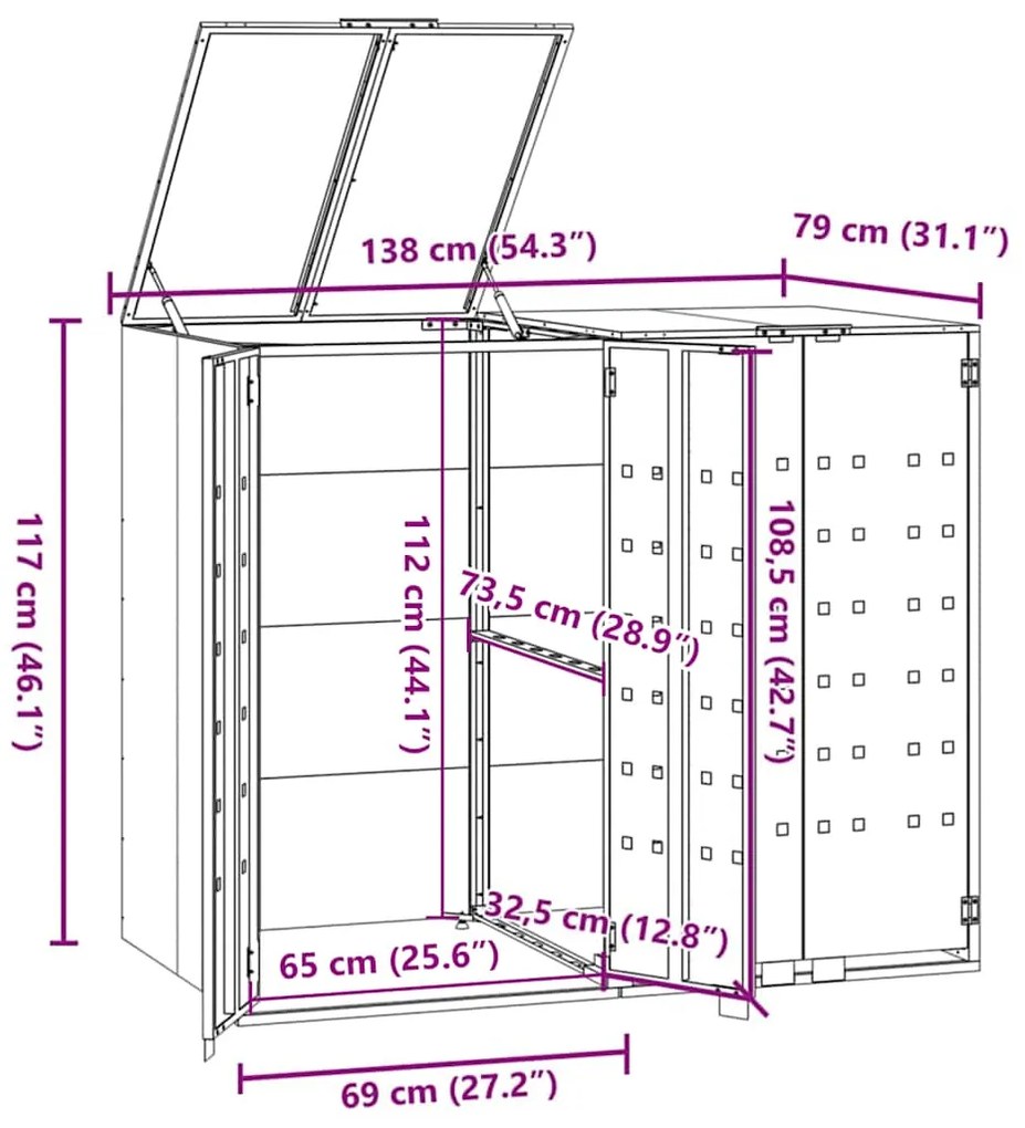 Abrigo para 2 caixotes do lixo 138x79x117 cm aço antracite