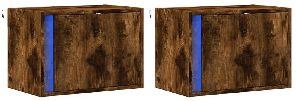 Mesas de cabeceira de parede com luzes LED 2pcs carvalho fumado