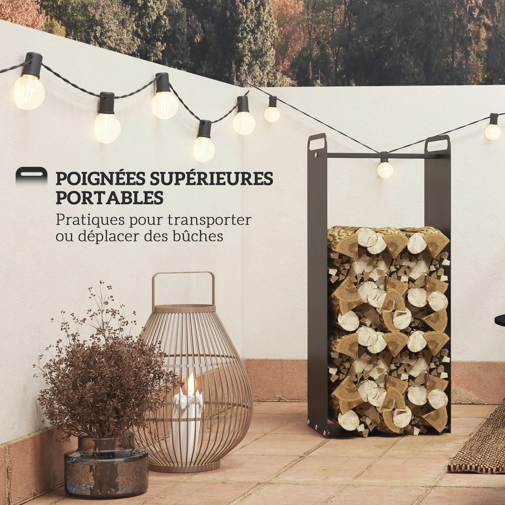 Suporte para lenha de interior 37 x 30 x 90 cm com alças resistentes à ferrugem e ao desgaste, aço preto