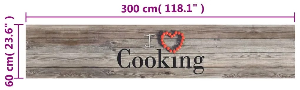 Tapete de cozinha lavável 60x300 cm veludo padrão cooking cinza