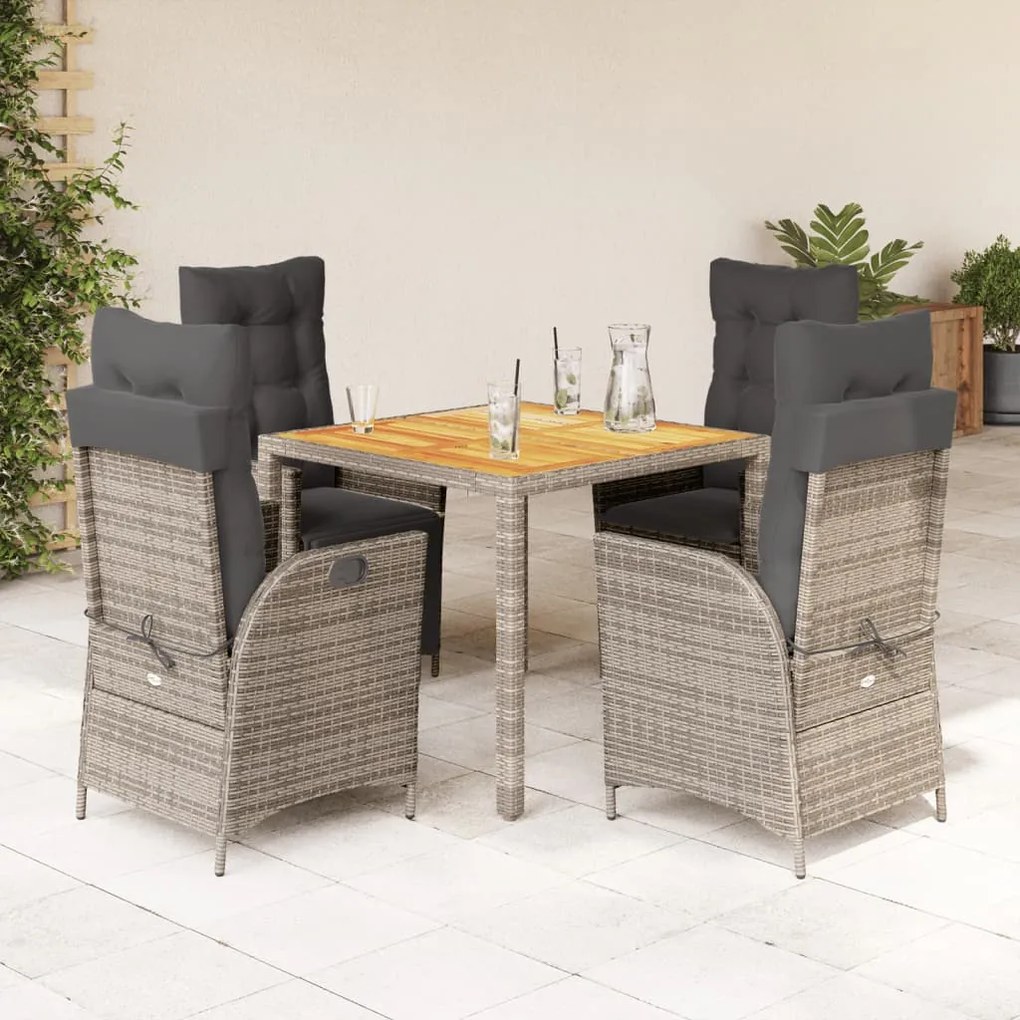 vidaXL 5 pcs conjunto de jantar p/ jardim c/ almofadões vime PE cinza