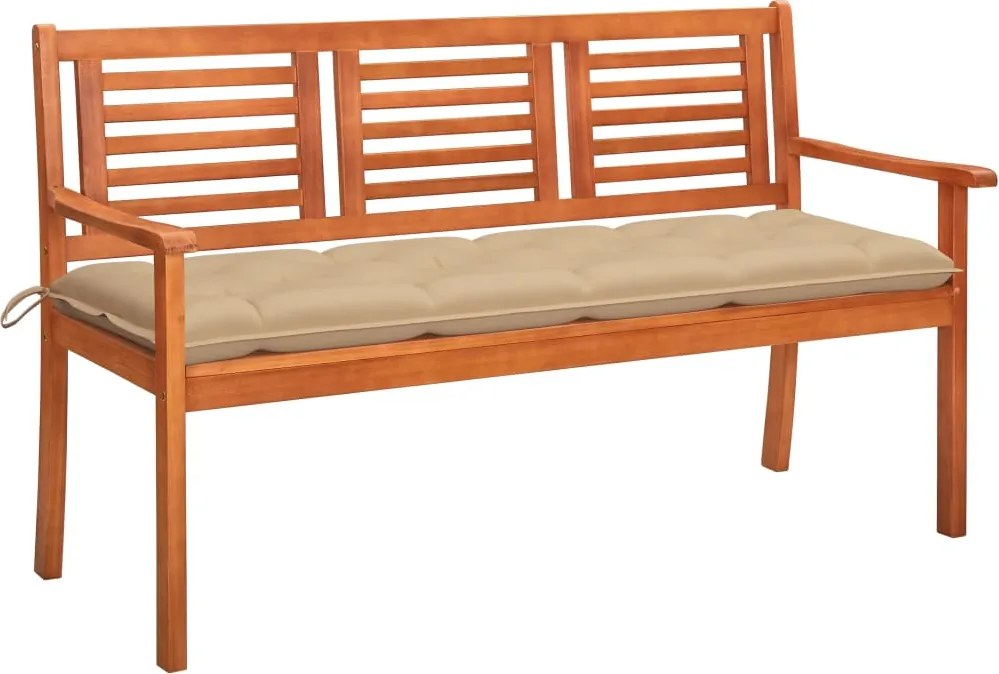 vidaXL Banco de jardim 3 lugares c/ almofadão 150 cm eucalipto maciço