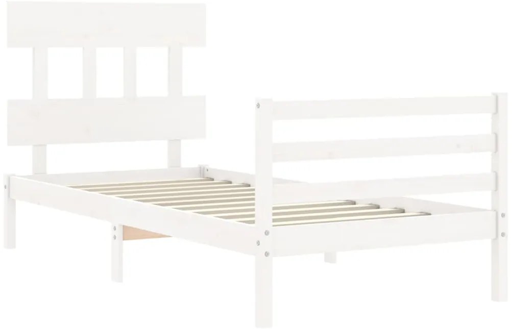 Estrutura cama de solteiro c/ cabeceira madeira maciça branco