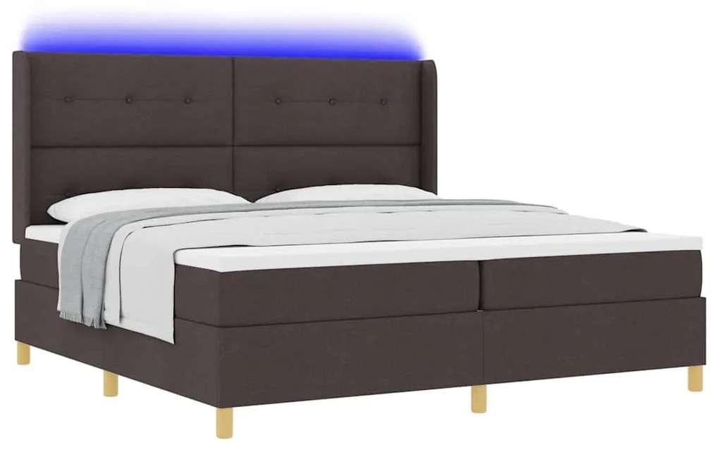 Cama Box Spring com Colchão &amp; LED Castanho Escuro 200x200 cm Tecido