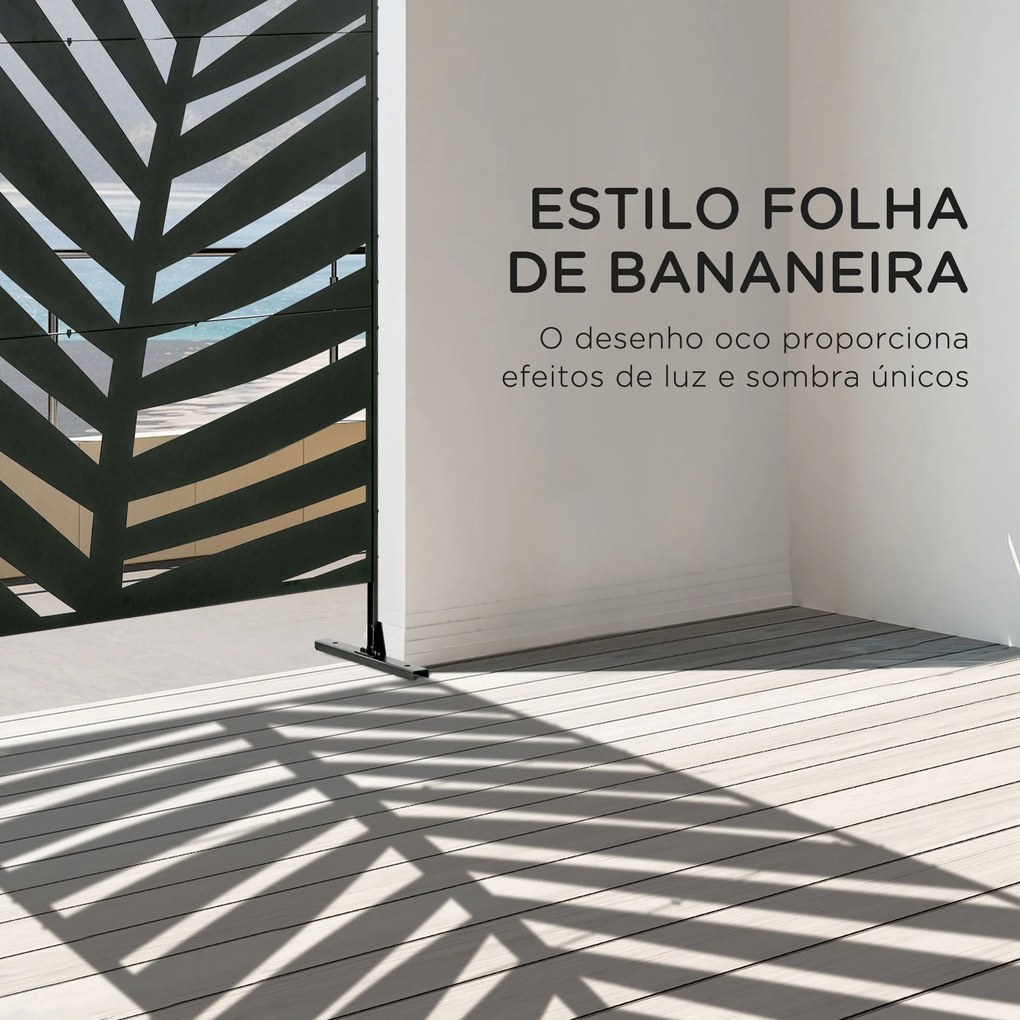 Biombo de 3 Peças Separador de Ambientes com Desenho de Folha de Banan