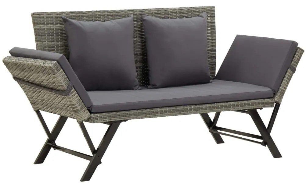 vidaXL Banco de jardim com almofadões 176 cm vime PE cinzento