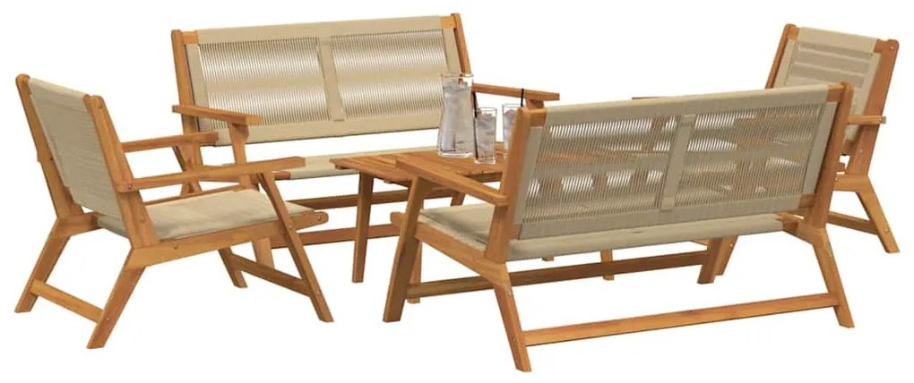 Cadeiras de Jardim com Mesa 5 pcs Bege Madeira Maciça de Acácia
