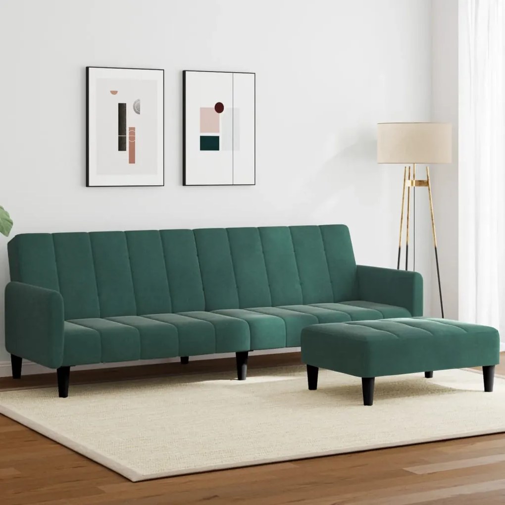 vidaXL Sofá-cama 2 lugares c/ apoio de pés veludo verde-escuro