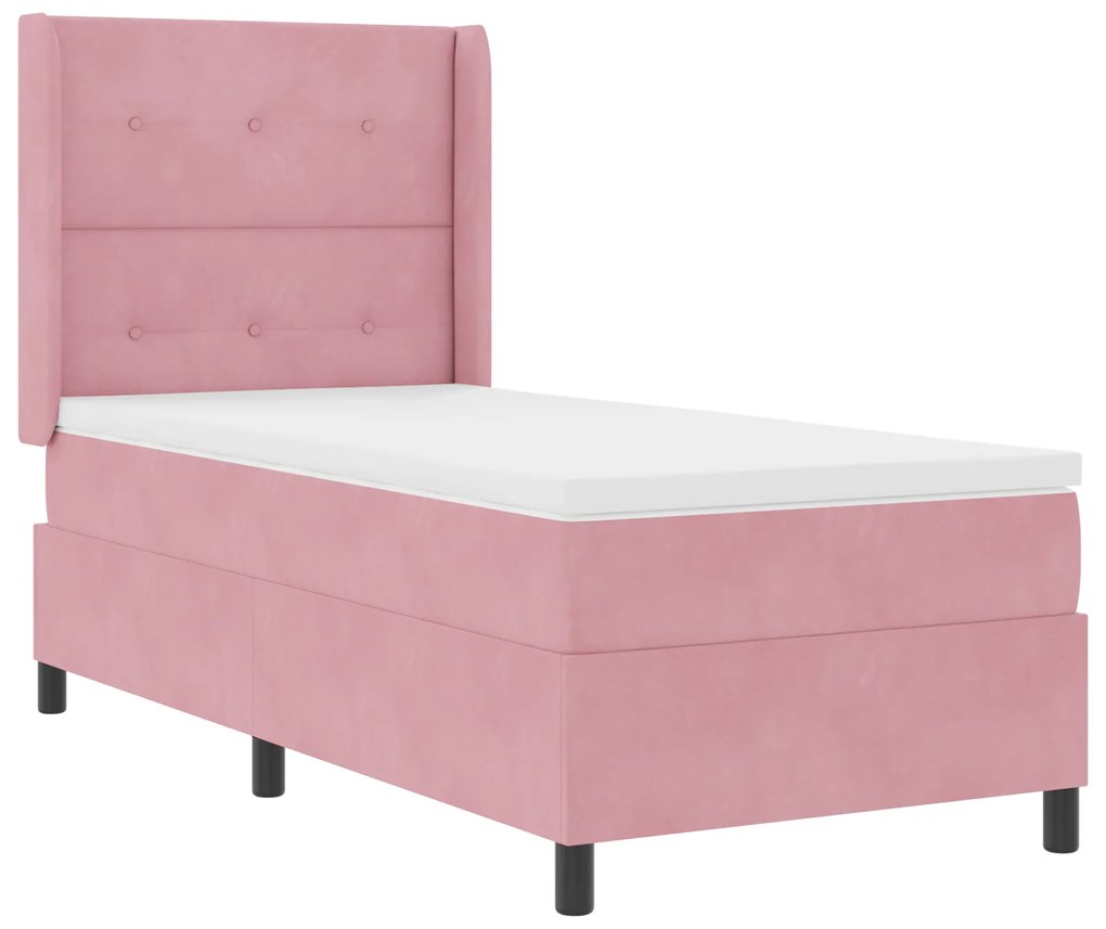 Cama Box Spring com Colchão Rosa 80x200 cm Veludo