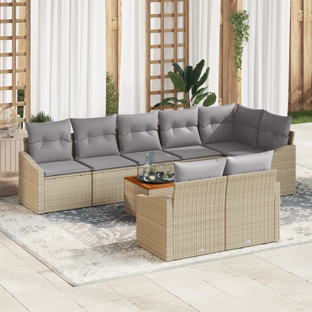 vidaXL Conjunto de Sofá Jardim de 9 Peças com Almofadas Bege Poli Rattan Acácia