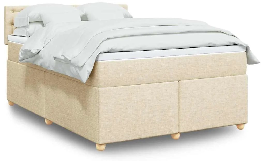vidaXL Cama com molas/colchão 140x190 cm tecido cor creme