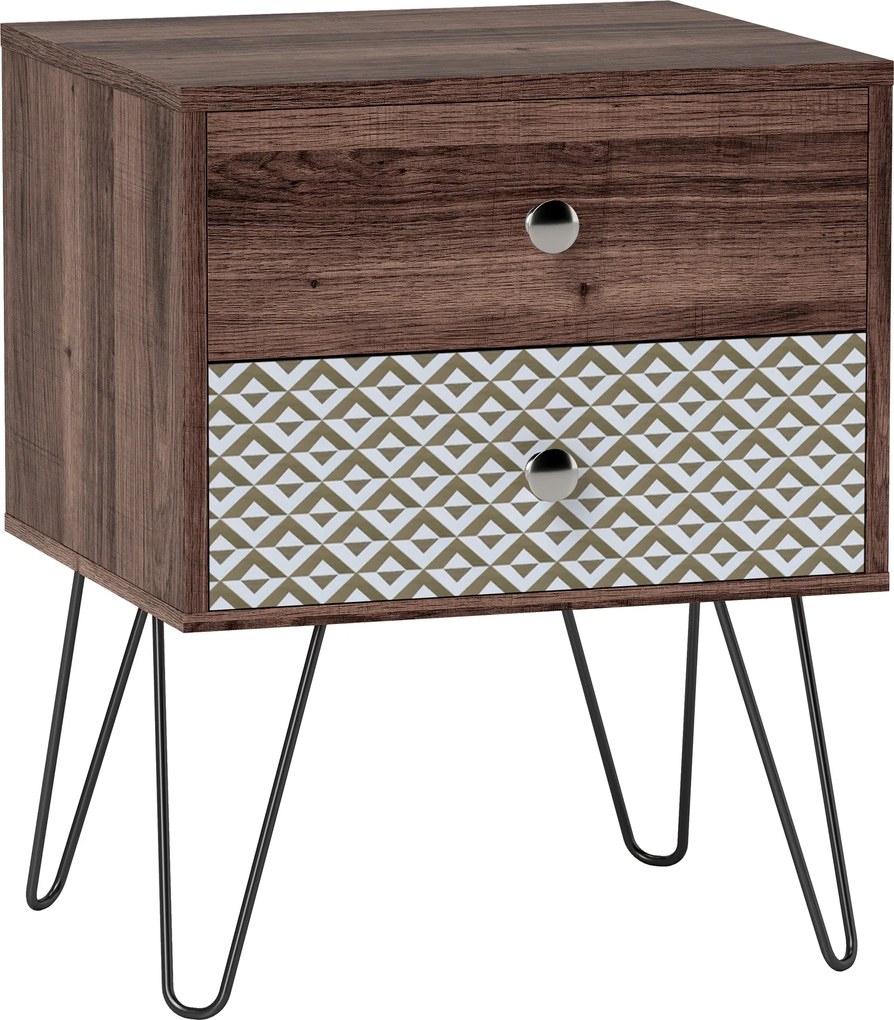 HOMCOM Mesa de Cabeceira com 2 Gavetas Pés de Aço Estilo Boémio Mesa de Cabeceira para Quarto Sala de Estar 45x39x55,5 cm Marrom | Aosom Portugal
