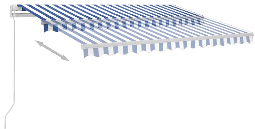 Toldo retrátil manual com LED 350x250 cm azul e branco