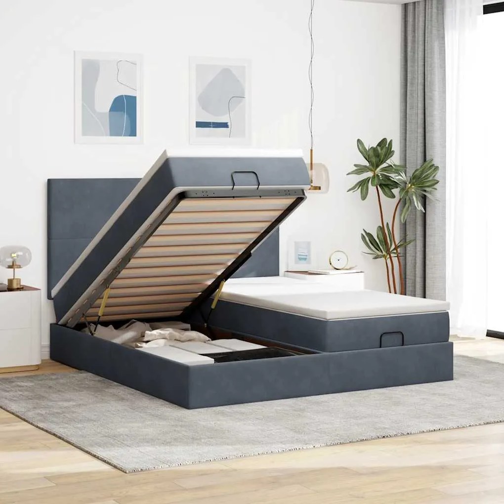 Estrutura cama otomana colchões 160x200 cm cinzento escuro