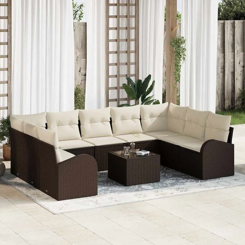 vidaXL Conjunto de Sofá de Jardim com 9 Peças e Almofadas em Cinza de Polirattan.