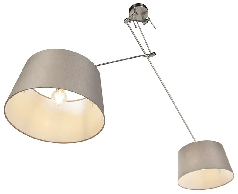 Candeeiro de suspensão em aço com abajures em linho bege 35 cm 2 luzes - Blitz Country / Rústico,Moderno