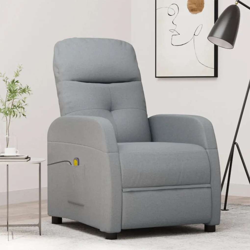 Poltrona de massagens reclinável tecido cinzento-claro