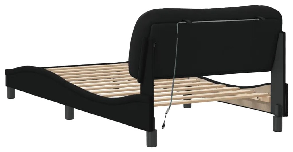 Estrutura de cama com LED sem colchão 100x200 cm tecido preto