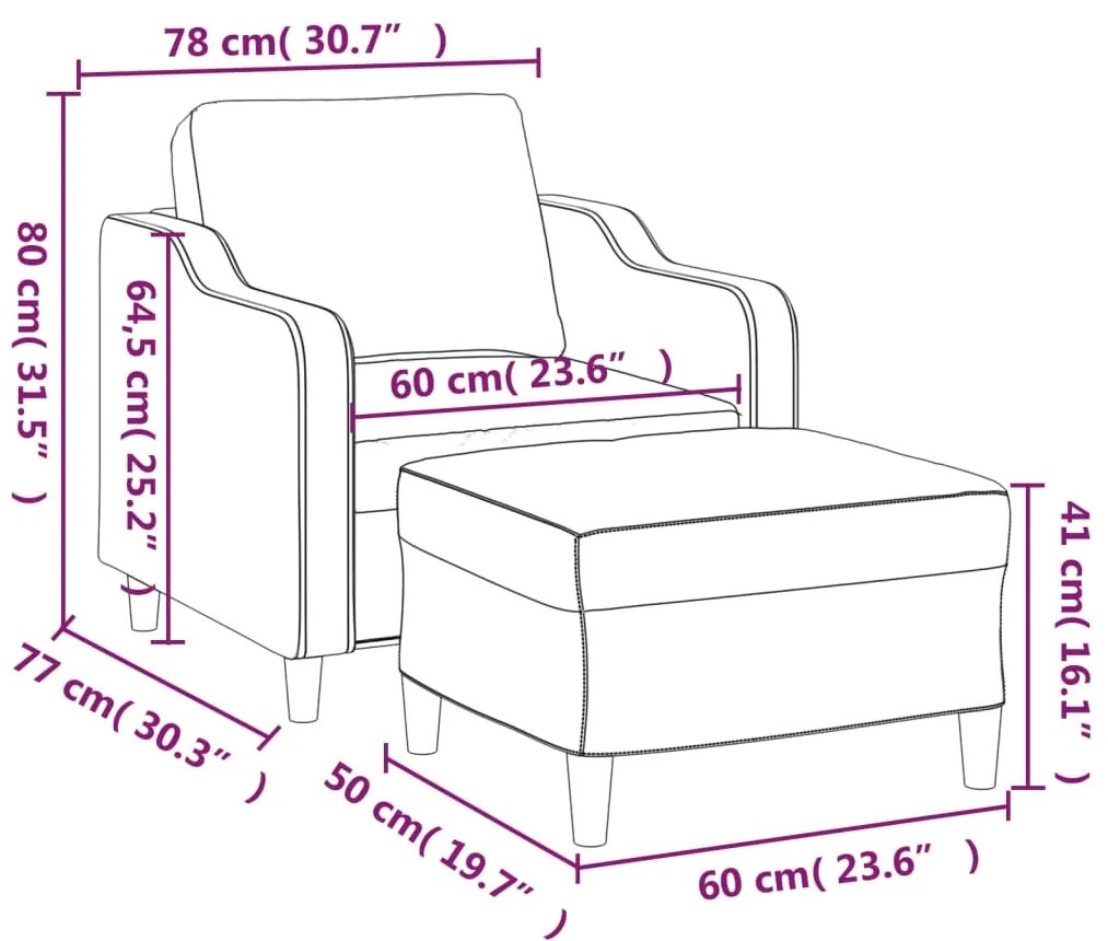 Poltrona com apoio de pés 60 cm tecido cor creme