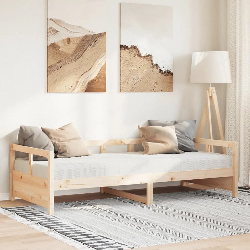 vidaXL Sofá-cama com colchão 90x200 cm madeira de pinho maciça